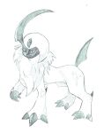  absol animal_focus claws commentary_request full_body fur_collar greyscale leg_up looking_to_the_side monochrome munna_(pixiv_4032814) no_humans partial_commentary pokemon pokemon_(creature) short_hair simple_background sketch solo standing traditional_media white_background 