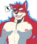  2022 ambiguous_gender ambiguous_species anon anthro areola biceps blush bodily_fluids canid canine digital_media_(artwork) duo exclamation_point eye_patch eyebrows eyewear five_nights_at_freddy&#039;s fox foxy_(fnaf) frankescobarx fur hi_res male male/ambiguous mammal muscular muscular_anthro muscular_male navel nipples open_mouth open_smile pec_grab pec_grasp pecs pictographics red_body red_fur scottgames smile sweat tan_body tan_fur teeth tongue video_games 