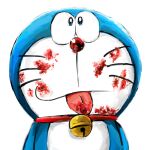  1:1 2019 anthro bell blood blue_body blue_fur bodily_fluids collar domestic_cat doraemon doraemon_(character) felid feline felis front_view fur machine male mammal mouth_closed mt_tg red_collar red_nose robot shaded simple_background solo standing tongue tongue_out whiskers white_background white_body white_fur 