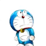  1:1 2019 anthro bell blue_body blue_fur collar domestic_cat doraemon doraemon_(character) felid feline felis front_view fur machine male mammal mouth_closed mt_tg pouch_(anatomy) red_collar red_nose robot shaded simple_background solo standing whiskers white_background white_body white_fur 