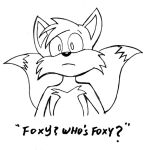  anthro biped canid canine dialogue five_nights_at_freddy&#039;s fox fur looking_at_viewer male mammal miles_prower monochrome multi_tail reddragonkan scottgames sega short_tail solo sonic_the_hedgehog_(series) text traditional_media_(artwork) video_games 