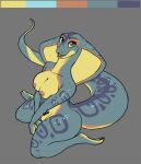  2022 anthro areola big_breasts breasts color_swatch fangs female kneeling nipples nude open_mouth open_smile reptile robcivecat scales scalie smile snake solo zaphira_(zummeng) 