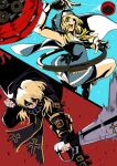  blonde_hair blood bridget_(guilty_gear) brothers green_eyes guilty_gear guilty_gear_vastedge_xt guilty_gear_xx habit moriaokaeru1 nun original priest siblings simple_background sword twins weapon yo-yo 