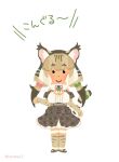  1girl animal_costume animal_ear_fluff animal_ears bare_shoulders belt cat_ears cat_girl cat_tail coroha extra_ears fingerless_gloves gloves grey_hair irasutoya jungle_cat_(kemono_friends) kemono_friends kemono_friends_v_project kneehighs long_hair looking_at_viewer microphone multicolored_hair ribbon scarf shirt shoes simple_background skirt smile socks solo tail twintails virtual_youtuber 