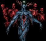  1other absurdres antlers black_background blood chainsaw_man dark dark_background faceless facing_viewer future_devil_(chainsaw_man) highres hole_on_body no_eyes no_humans skeleton solo witnesstheabsurd 