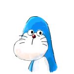  1:1 2019 anthro blue_body blue_fur domestic_cat doraemon doraemon_(character) felid feline felis front_view fur looking_at_viewer machine male mammal mouthless mt_tg red_nose robot shaded simple_background solo whiskers white_background white_body white_fur 