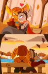  &lt;3 absurd_res autumn autumn_leaves blue_eyes cute_expression cute_eyes duo embrace eyewear eyewear_on_head falling_leaves female goggles goggles_on_head green_eyes hand_holding hi_res hug insomniac_games lake landscape lineless lombax love male male/female mammal ratchet ratchet_and_clank revov_drawings rivet_(ratchet_and_clank) romantic romantic_ambiance romantic_couple smile sony_corporation sony_interactive_entertainment sunset video_games 
