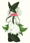  anthro blush breasts felid feline female fur generation_9_pokemon green_body green_fur hi_res kamawahi mammal meowscarada nintendo pokemon pokemon_(species) simple_background solo video_games white_background 