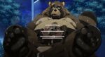  2022 anthro balls belly big_balls big_belly bodily_fluids canid canine censored cock_vore detailed_background duo eto1212 genitals hi_res kemono male mammal moobs night nipples outside overweight overweight_male penile penis raccoon_dog solo_focus sweat tanuki vore 
