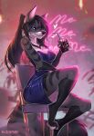  2022 5_fingers anthro black_hair breasts canid canine clothed clothing digital_media_(artwork) eyebrows eyelashes feet female fingers hair hi_res mammal purple_hair smile solo tltechelon toes 