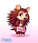  2019 animal_crossing anthro apron apron_only clothing eulipotyphlan female guywiththepie hedgehog hi_res mammal mostly_nude nintendo sable_able shy simple_background solo video_games white_background 