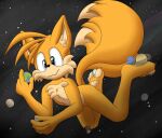  2_tails anthro blue_eyes canid canine claws earth fangs fox foxkai fur hi_res jupiter_(planet) macro male mammal mars_(planet) mercury_(planet) miles_prower moon multi_tail neptune_(planet) orange_body orange_fur pawpads paws planet saturn_(planet) sega solar_system solo sonic_the_hedgehog_(series) space tan_body tan_fur uranus_(planet) venus_(planet) 