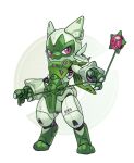  floragato full_body holding holding_toy looking_at_viewer lordyanyu multicolored_background no_humans pink_eyes pokemon pokemon_(creature) robot standing toy yo-yo 