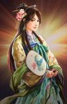  1girl asian black_eyes black_hair brown_hair china_dress chinese_clothes dress earrings hanfu headpiece jewelry long_hair realistic romance_of_the_three_kingdoms sangokushi_koei 