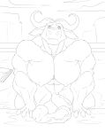  2_horns abs animal_genitalia animal_penis anthro balls big_muscles big_penis blush bovid bovine cape_buffalo chief_bogo curled_horn disney equine_penis eyebrows fingers genitals hi_res hooved_fingers hooves horn huge_penis kartos male mammal medial_ring monochrome muscular muscular_anthro muscular_male nipples penis solo thick_eyebrows vein veiny_penis zootopia 