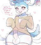  akibun anthro blush bottomless clothed clothing eeveelution english_text generation_6_pokemon genitals girly legwear male nintendo penis pokemon pokemon_(species) poking_out sleeves_past_wrists solo sweater sylveon text thigh_highs topwear video_games 