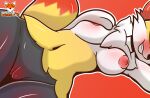  2022 2d_(artwork) anthro areola big_breasts border braixen breast_fondling breast_grab breast_play breast_rest breasts butt covering covering_face curvy_figure digital_media_(artwork) digitigrade english_text faceless_anthro faceless_character faceless_female female fondling fur generation_6_pokemon genitals hand_on_breast hi_res hourglass_figure love lying mammal mostly_nude naughty_face nintendo nipples nude paws pokemon pokemon_(species) pussy rubbing self_fondle shaded signature simple_background small_waist smile solo tail_tuft text tuft video_games white_body white_fur yellow_body yellow_fur zerlix_fox 
