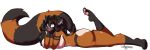  anthro breasts brown_body butt curvy_figure ear_piercing ear_ring female fluffy fluffy_tail hindpaw mammal nude paws piercing procyonid raccoon ring_piercing solo sumi_(wingmandraws) wingmandraw 
