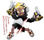  blood bodily_fluids cephalopod clothing dismemberment footwear gore gun humanoid japanese_text male marine mollusk nintendo octarian octoling octoling_boy ranged_weapon shoes solo splatoon sunoko24 text translation_request video_games weapon 
