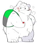  2022 anthro backpack belly biped black_nose blush bodily_fluids fur gayousi7 hi_res kemono mammal nintendo overweight pokeball pokemon simple_background solo sweat tongue tongue_out ursid video_games white_body white_fur 