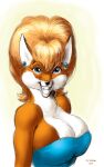  anthro big_breasts blonde_hair breasts bust_portrait canid canine clothing dress ear_piercing female fox hair little_annie_fanny mammal piercing playboy portrait rjbartrop_(artist) smile solo 