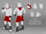  anthro bottomwear canid canine canine_hybrid canis clothing fur hi_res hood hybrid jackal loincloth male mammal model_sheet piercing red_clothing short_tail snepard solo standing white_body white_fur wolf 