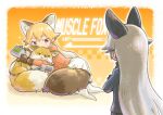  2girls animal animal_ears black_hair blonde_hair blue_jacket brown_eyes commentary_request creature_and_personification extra_ears ezo_red_fox_(kemono_friends) fox fox_ears fox_girl fox_tail fur-trimmed_sleeves fur_trim game_boy game_boy_(original) game_cartridge gloves grey_hair handheld_game_console highres holding holding_handheld_game_console jacket kemono_friends link_cable long_hair long_sleeves looking_at_another lying multicolored_hair multiple_girls on_side orange_jacket pantyhose playing_games pokemon silver_fox_(kemono_friends) skirt tail taoi_(taoi58829762) two-tone_hair very_long_hair white_hair 