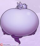 ambiguous_gender anthro belly big_belly biped canid canine canis capcom darkstalkers floating foxball fur hair half-closed_eyes hi_res hyper hyper_belly inflation jon_talbain long_hair mammal narrowed_eyes navel nude outside purple_body purple_hair simple_background solo video_games wolf 