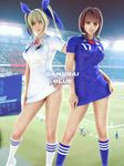  3d blonde_hair blue_eyes breasts brown_eyes brown_hair curly_hair dress flear football incise_soul lace large_breasts m-rs multiple_girls ribbon rukia_(incise_soul) short_hair smile twintails 