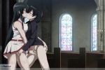  10s 2girls akame akame_ga_kill! bare_shoulders black_hair black_shirt blush breast_press church fingering hair_between_eyes hand_on_another&#039;s_ass incest kiss kurome_(akame_ga_kill!) long_hair multiple_girls neeba no_pants pleated_skirt pussy pussy_juice shiny shiny_skin shirt short_hair siblings sisters skirt sleeveless sleeveless_shirt whentai white_shirt white_skirt window yuri 