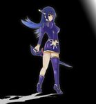  blue_hair boots breasts female full_body gradient gradient_background legend_of_dragoon long_hair looking_back purple_eyes rose_(dragoon) rose_(lod) shamaru solo the_legend_of_dragoon thighhighs tiara 