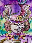  alice_in_wonderland colored drawing face first_plane gigazemus inked johnny_depp mad_hatter madness pencil smile tea_party watercolor 