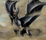  black_dragon blue_eyes capcom desert dragon elder_dragon horns kushala_daora mh monster_hunter sandstorm tail wind wings 