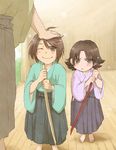  brown_eyes brown_hair child female go_onji japanese_clothes male one_eye_closed sengoku_musou sengoku_musou_2 sengoku_musou_3 short_hair sword tachibana_ginchiyo tachibana_muneshige weapon wink wooden_sword 