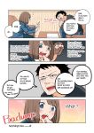  1girl 4koma black_hair blue_eyes bob_cut brown_hair comic facial_hair formal nishino_kanako office_lady original otter stubble suit tears translated wakabayashi_toshiya 