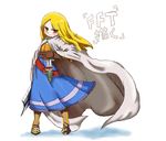  belt blonde_hair brown_eyes cape female final_fantasy final_fantasy_tactics full_body gloves gradient gradient_background ikkomadestroyer iwamasama knight knight_(fft) long_hair sheath solo sword weapon white_background 