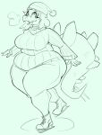  aimbot-jones anthro big_breasts breasts chubby_female clothed clothing dinosaur female goodbye_volcano_high hair hat headgear headwear hi_res looking_at_viewer makeup monochrome open_mouth ornithischian overweight overweight_female reptile scalie sketch slightly_chubby snoot_game_(fan_game) solo stegosaurian stegosaurus stella_(gvh) thyreophoran video_games 