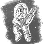  anthro astronaut clothed clothing dinosaur fang_(gvh) female floating goodbye_volcano_high guitar hair hi_res long_hair long_snout monochrome musical_instrument plucked_string_instrument pterodactylus pterosaur reptile scalie seven_(artist) sketch snoot_game_(fan_game) snout solo space spacesuit string_instrument video_games 