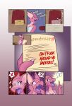  absurd_res anthro clothing colored comic detailed_background dialogue female hi_res kobold lya_(scalesindark) nipples pink_body scalesindark scalie translucent translucent_clothing 