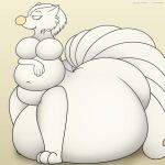  anthro anthrofied belly big_belly big_breasts big_butt breasts butt female foxball fur generation_1_pokemon hair half-closed_eyes hanging_belly hi_res huge_breasts huge_butt hyper hyper_belly hyper_butt narrowed_eyes ninetales nintendo nude pokemon pokemon_(species) presenting simple_background smile solo standing video_games white_body white_hair 