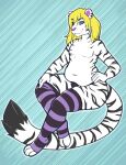  ambiguous_gender anthro blonde_hair chubby_anthro clothing hair hi_res legwear nonbinary_(lore) nyla paws pinup pose slightly_chubby solo stockings trans_(lore) trans_woman_(lore) trashdog420 