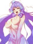  bouncing_breasts breasts closed_eyes completely_nude don_(rg06268) hair_bun highres implied_masturbation implied_sex large_breasts long_hair macross macross_delta mikumo_guynemer multicolored_hair navel nipples nude open_mouth purple_hair saliva solo teeth tongue upper_teeth white_background 