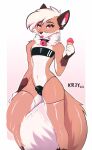  anthro blonde_hair bulge callmekrey canid canine clothed clothing collar crossdressing dessert eyeshadow food fox fur girly gris_swimsuit hair hi_res ice_cream logan_(callmekrey) makeup male mammal meme meme_clothing one-piece_swimsuit pink_eyes simple_background solo swimwear translucent translucent_clothing translucent_swimwear white_body white_fur yellow_body yellow_fur 