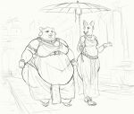  2020 anthro arabic aztec belly big_belly bodily_fluids canid canine canis cettus clothed clothing courtyard dialogue domestic_cat dress duo ear_piercing ear_ring emperor empress_isra felid feline felis female holding_object jackal jewelry mammal obese obese_anthro obese_female outside overweight overweight_anthro overweight_female piercing ring_piercing royalty size_difference sketch sweat talking_to_another thick_thighs umbrella walking wide_hips 