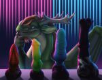  2022 abstract_background ambiguous_gender animal_dildo animal_sex_toy antlers blue_eyes brown_hair canine_dildo claws countershade_torso countershading deanosaior detailed detailed_scales dildo dragon ears_back equine_dildo fangs feral finger_claws green_body green_scales hair hi_res horn long_hair long_neck membrane_(anatomy) membranous_wings nose_spike pivoted_ears scales scalie sex_toy shaded shadow solo watermark wings 