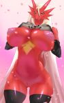 anthro armwear blaziken breasts clothing convex-silicone female generation_3_pokemon genitals hand_on_breast hi_res legwear looking_at_viewer nintendo nipples pokemon pokemon_(species) pussy red_body solo video_games 