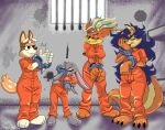  2022 5_fingers activision annoyed anthro australian_cattle_dog bandicoot black_eyes blonde_hair blue_hair bluey_(series) bobbycheez breasts brown_body brown_fur canid canine canis carmelita_fox cattledog chilli_heeler claws clothing crash_bandicoot_(series) crossover cuff_(restraint) digital_media_(artwork) disney domestic_dog eyebrows eyelashes eyes_closed female fingers fluffy fluffy_tail fox fur gesture green_eyes grey_body grey_fur group hair handcuffs herding_dog inner_ear_fluff judy_hopps lagomorph leporid lipstick long_ears long_hair long_tail makeup mammal marsupial metal_cuffs multicolored_hair orange_body orange_fur pastoral_dog pirate_tawna prison prison_uniform prisoner rabbit restraints scut_tail short_tail signature sly_cooper_(series) sony_corporation sony_interactive_entertainment sucker_punch_productions thumbs_up toe_claws tuft two_tone_hair uniform video_games zootopia 
