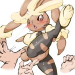  1:1 absurd_res aka_leopard anthro blush brown_body disembodied_hand duo female fingering generation_4_pokemon genitals hi_res human lopunny male male/female mammal nintendo pokemon pokemon_(species) pussy simple_background vaginal vaginal_fingering video_games white_background 