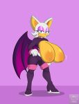  absurd_res anthro bedroom_eyes big_breasts breasts chiropteran clothed clothing edit female hand_on_hip hi_res huge_breasts mammal membrane_(anatomy) membranous_wings mklancer00 narrowed_eyes nipples purple_background rouge_the_bat seductive sega simple_background solo sonic_the_hedgehog_(series) wings 