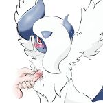  1:1 absurd_res aka_leopard ambiguous_gender bestiality blush disembodied_hand disembodied_penis duo feral genitals hi_res human human_on_feral humanoid_genitalia humanoid_penis interspecies male male/ambiguous male_on_feral mammal mega_absol mega_evolution nintendo penis pokemon pokemon_(species) pokephilia red_eyes video_games white_body wings 